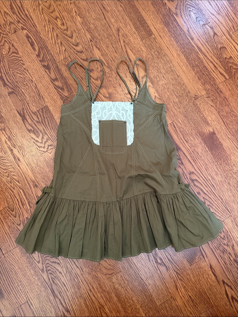 BDG Olive Green Lace-Inset Ruffle Cami Dress